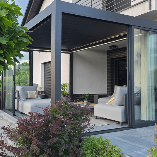 Drzwi przesuwne szklane 3M do pergoli Luxe antracyt -zdjęcie numer 8