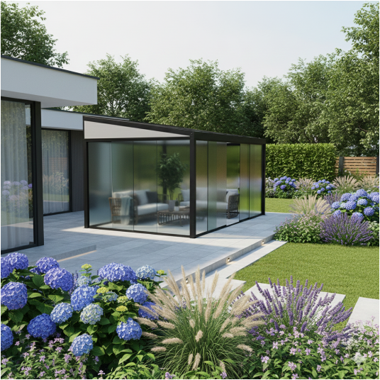 Ogród zimowy 4 × 4 × 2,3 m z bezramowymi drzwiami szklanymi -zdjęcie numer 2