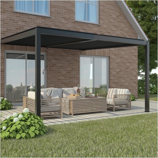 Pergola LUXE przyścienna 4x3x2.5 antracyt z LED -zdjęcie numer 2