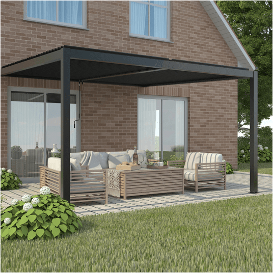 Pergola ogrodowa LUXE przyścienna 3x3x2,5 m antracyt z LED -zdjęcie numer 3