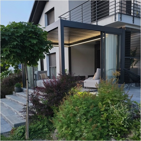 Pergola tarasowa Luxe 4x4x2.5 m antracytowa z LED i elektrycznym dachem -zdjęcie numer 9