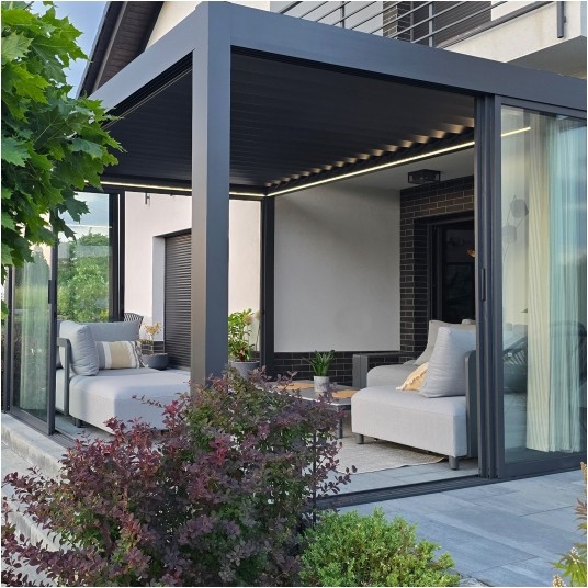 Pergola tarasowa Luxe 4x4x2.5 m antracytowa z LED i elektrycznym dachem -zdjęcie numer 3
