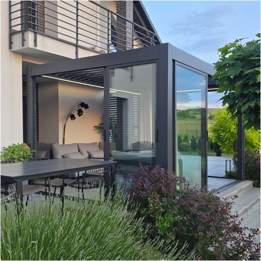 Pergola tarasowa Luxe 4x4x2.5 m antracytowa z LED i elektrycznym dachem -zdjęcie numer 6