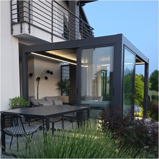 Pergola tarasowa Luxe 4x4x2.5 m antracytowa z LED i elektrycznym dachem -zdjęcie numer 10