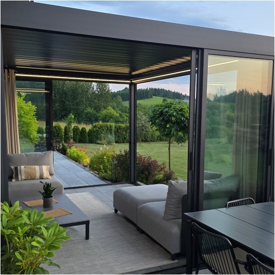 Pergola tarasowa Luxe 4x4x2.5 m antracytowa z LED i elektrycznym dachem -zdjęcie numer 7