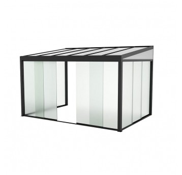 Ogród zimowy 4 × 4 × 2,3 m z bezramowymi drzwiami szklanymi