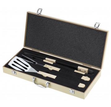 Zestaw akcesoriów do grilla w drewnianej skrzynce