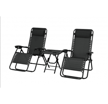 Zestaw leżaków ogrodowych Delux ze stolikiem czarny + czarna rama