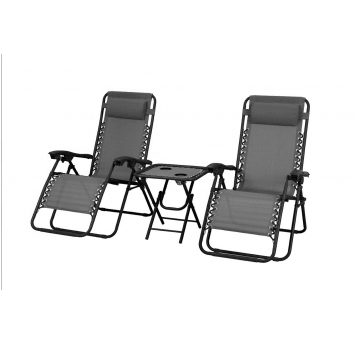 Zestaw leżaków ogrodowych Delux ze stolikiem szary + czarna rama