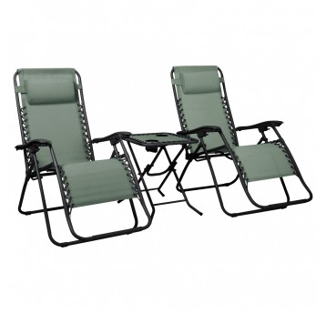 Zestaw leżaków ogrodowych Delux ze stolikiem zielony + czarna rama